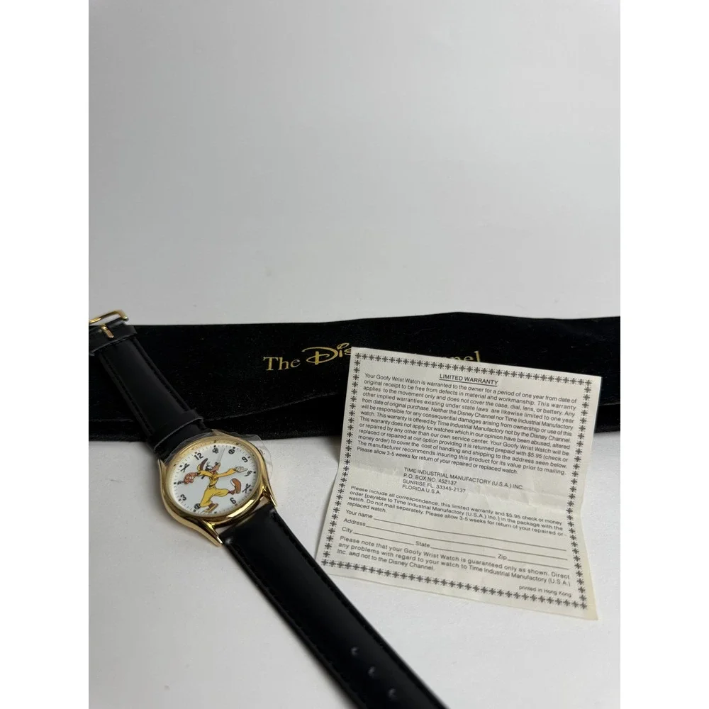 Disney‎ Channel Goofy Special Edition Watch Black Leather Band Gold Tone New